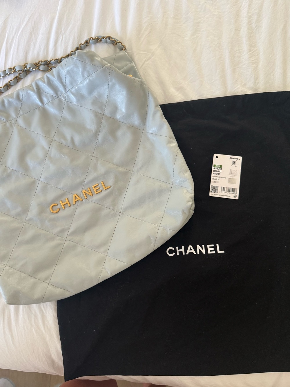 CHANEL Quilted Hobo Shoulder Bag in Pale Blue with Gold Hardware Gorgeous!